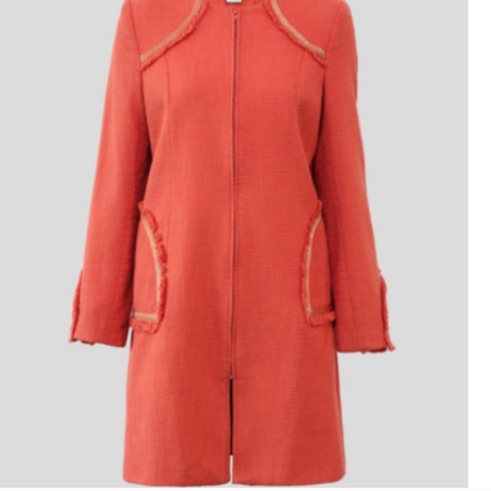 Paula Hian Embroidered Tweed Fringe Orange Jacket Large-NWT